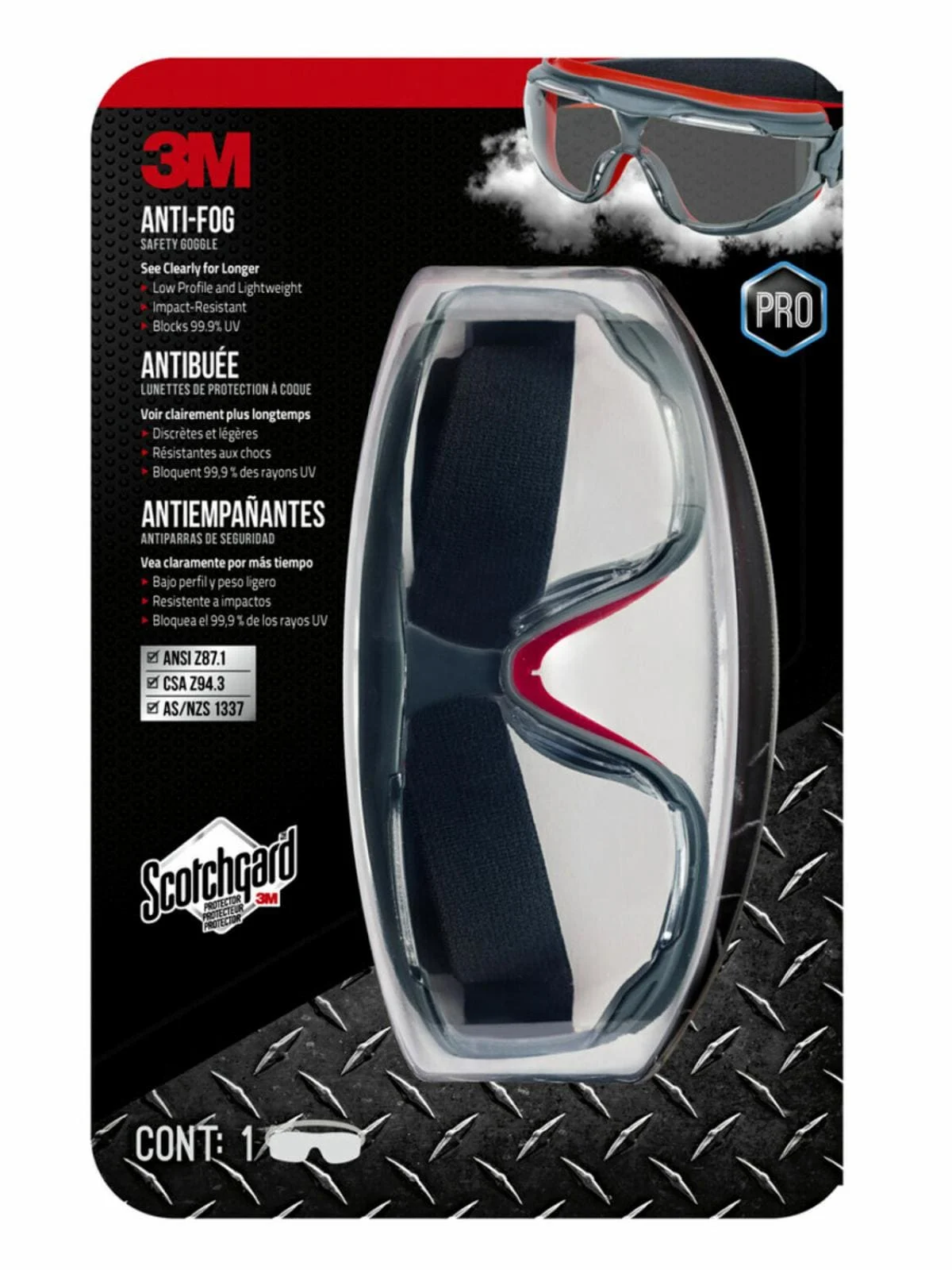 3M™ Anti-Fog Goggle with Scotchgard™ Protector 47212H1-VDC, Gray/Red, Clear Lens, 5/cs