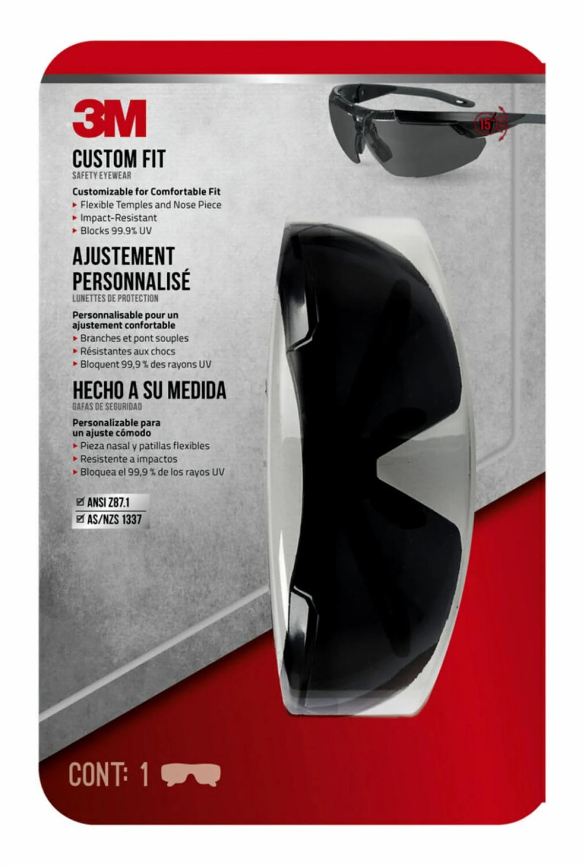 3M™ Custom Fit Eyewear, Black/Gray, Gray Lens, 1 Pack