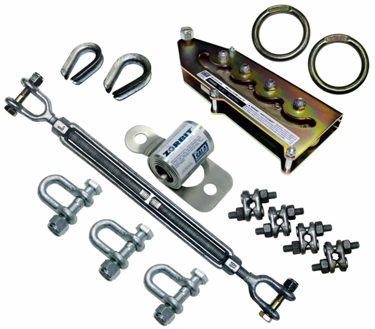 3M™ DBI-SALA® Metal Horizontal Lifeline Energy Absorber with Hardware Kit 7600580, 3 Shackles, Turnbuckle, Cable Clips, Wedge Grip