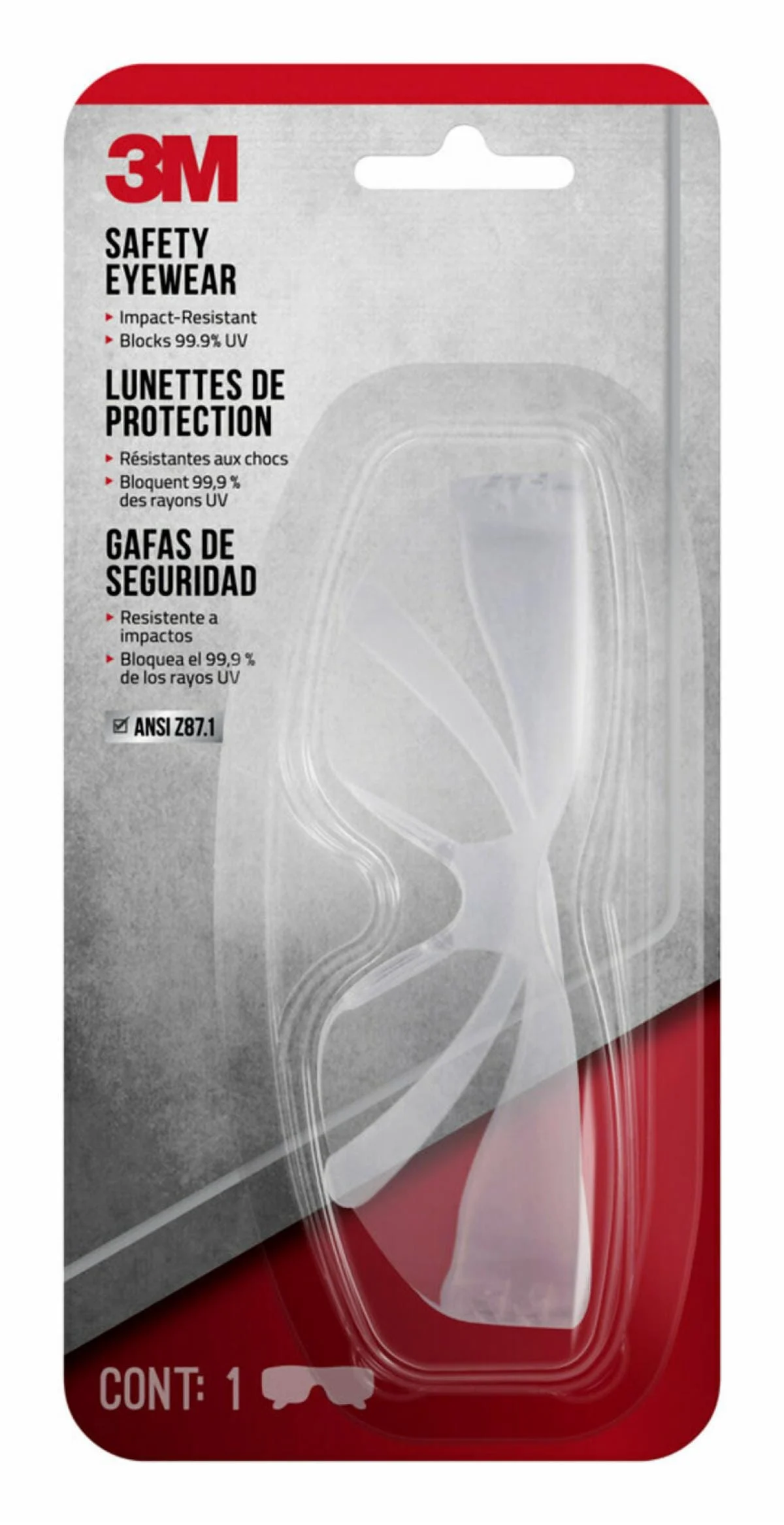 3M™ Indoor Safety Eyewear, Clear Frame, Clear Lenses, 1/Pack