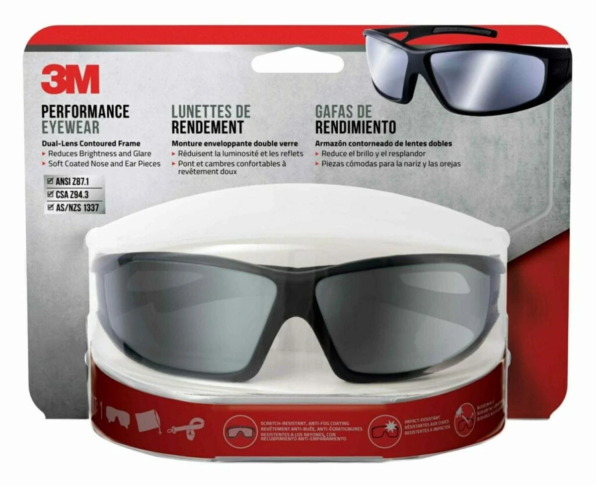 3M™ Performance Eyewear Dual-Lens Contoured Frame, Black frame with Gray Accents, Mirrored Lens