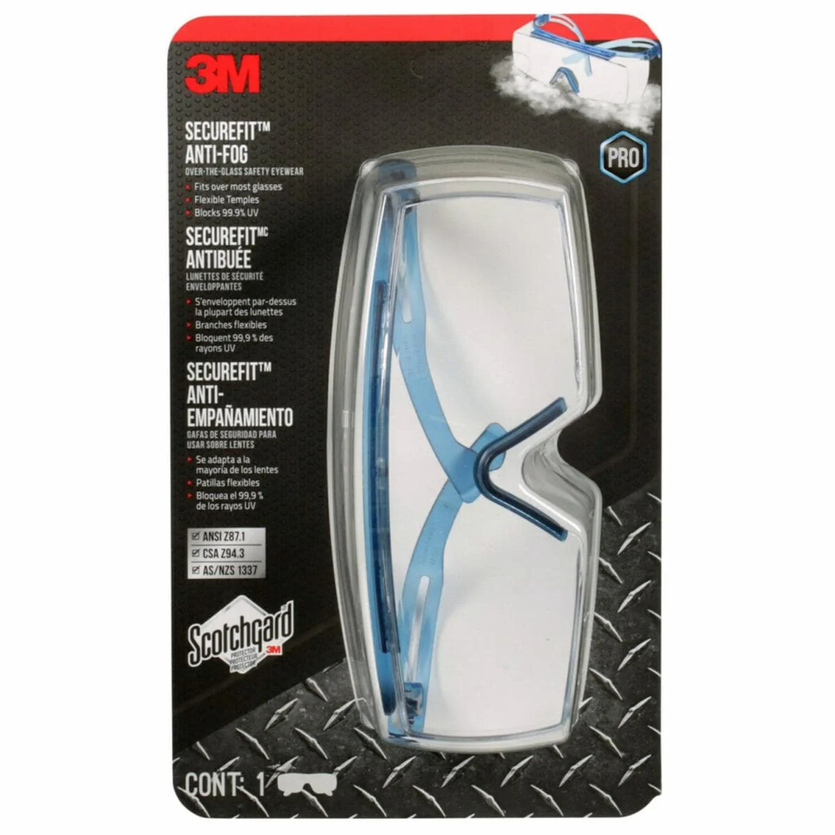 3M™ SecureFit™ Anti-Fog Eyewear with Scotchgard™ Protector 47213H1-VDC-PS, Blue/Clear, Clear Lens, Anti-Fog, 5/case