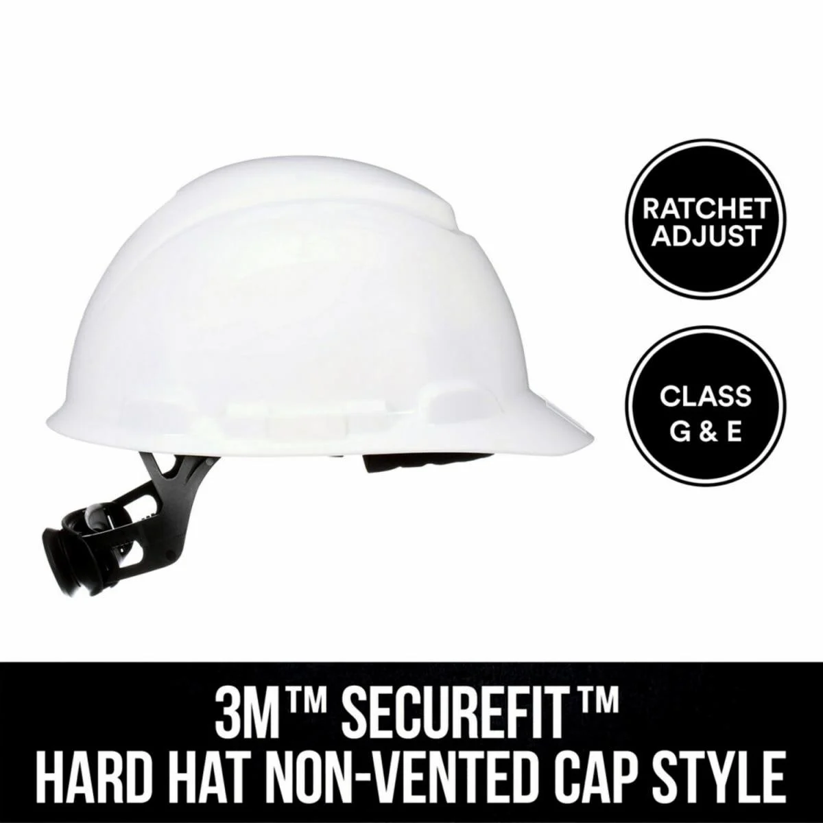 3M™ SecureFit™ Hard Hat Non-Vented Cap Style with Ratchet Adjustment, White, 1 Ea/Pk