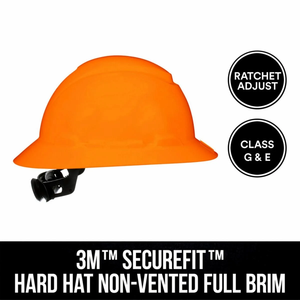 3M™ SecureFit™ Hard Hat Non-Vented Full Brim with Ratchet Adjustment, Orange, 1 Ea/Pk