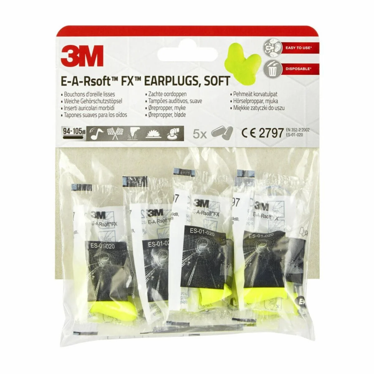 Bouchons d'oreille 3M™, souples, E-A-RSoft™ FX™, 5 PR/PK (94 à 105 dB)