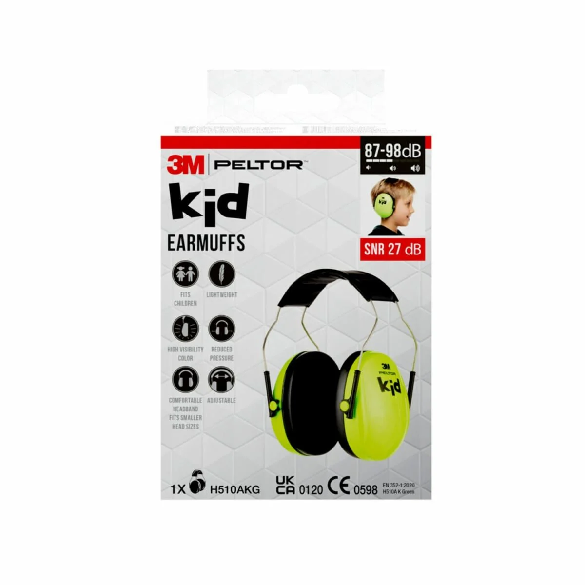 Casque anti-bruit 3M™ PELTOR™ pour enfants H510AKG, SNR 27 dB, vert néon.