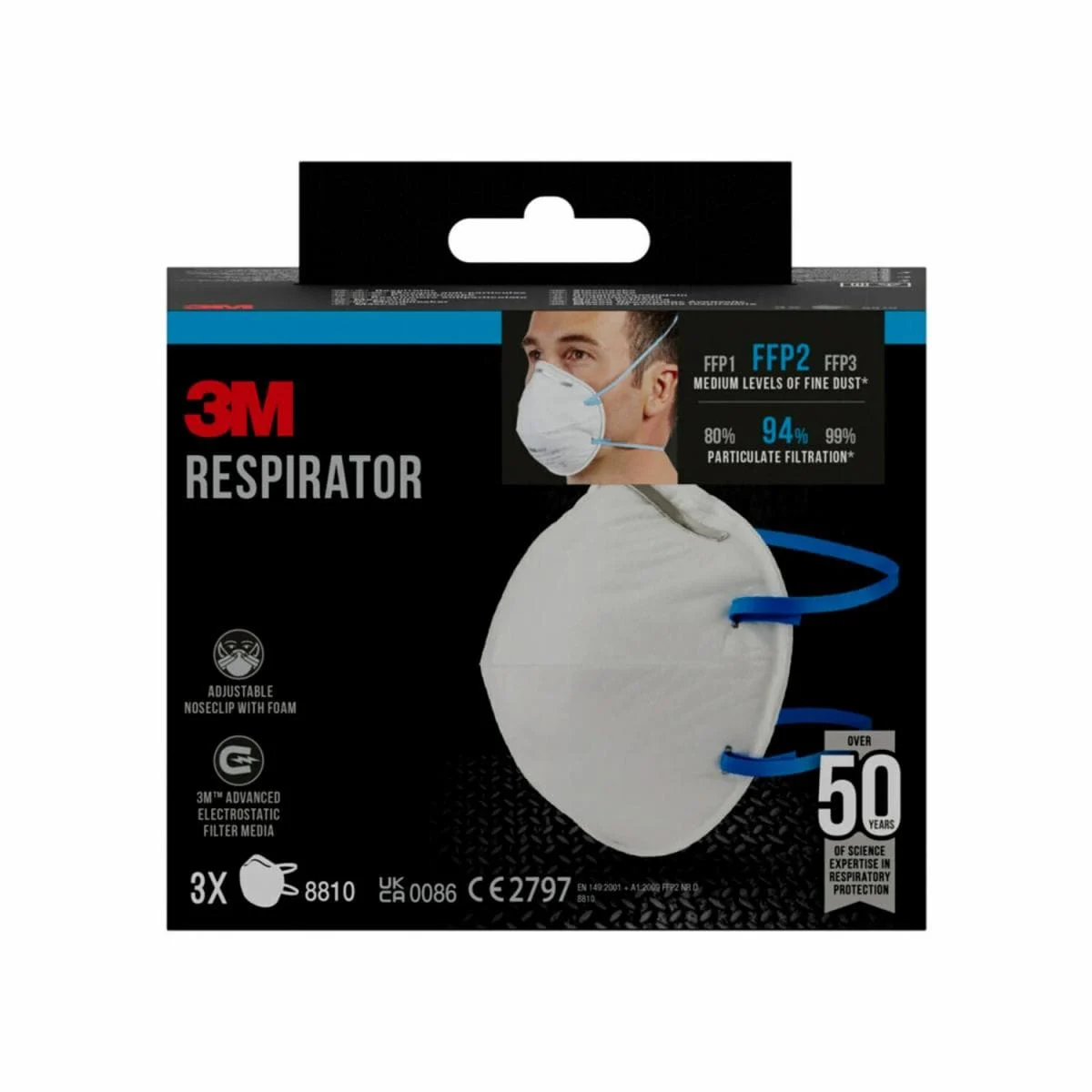 Masque anti-particules 3M™ 8810, FFP2, sans valve, 3/boîte