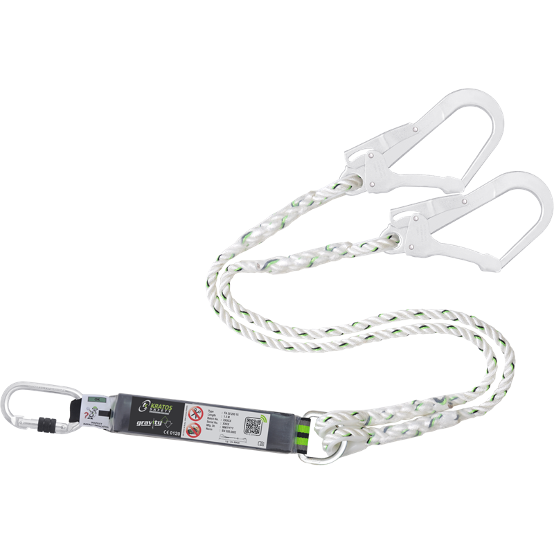 HOPE - Longe toronnée 1.50 m en fourche avec absorbeur d’énergie et mousquetons FA5010117 et FA5020755