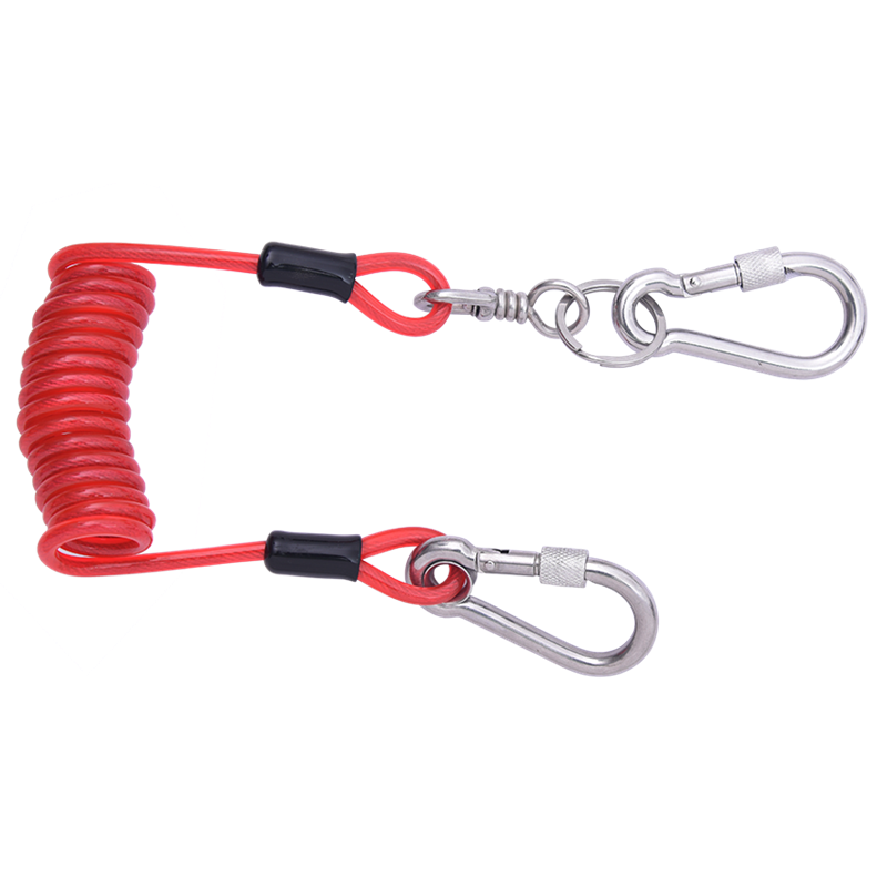 Longe porte-outils spirale avec connecteurs intégrés pour connexion d'outils à un point d'attache sur le harnais ou la ceinture
