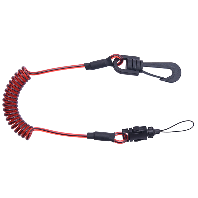 Longe porte-outils spirale avec un connecteur à émerillon et une boucle d'accrochage détachable