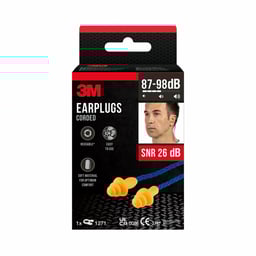 Bouchons d'oreille avec cordelette 3M™ 1271, conception à trois collerettes, réutilisables, SNR 26 dB, oranges